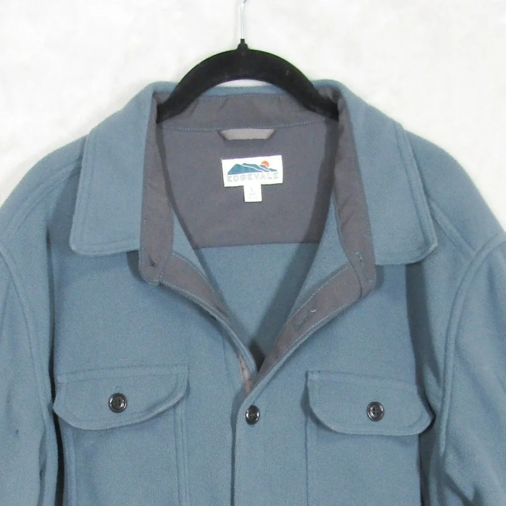 Edgevale Shirt Jacket Men's Size Large Blue Fleece Button Up Made in USA Shacket
